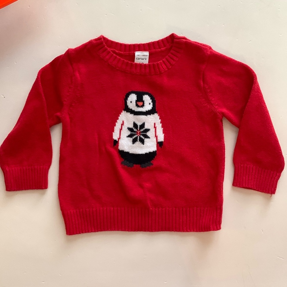 Carter’s Red Sweater with Penguin 12 Months